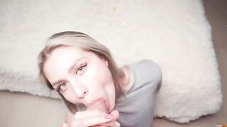 A hot step-sister is getting deeper and deeper with her blowjob skills in this steamy scene