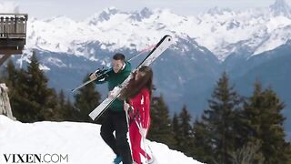 A young ski bunny has passionate sex in the Alps with her partner