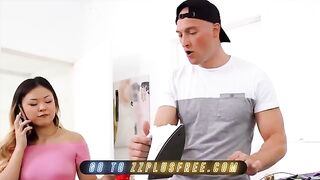 Asian babe Lulu Chu catches roommate Zac Wild spying, demands he finish what he started