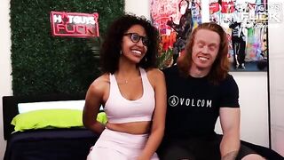 Redhead muscle guy fucked hard by Latina slut with huge tits