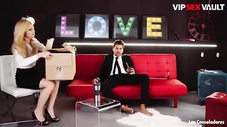 Petite Spanish babe Claudia Bavel learns to love a threesome