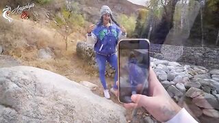 A sexy girl made blowjob after photo shooting with tourists