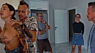 The husband watches as his wife gets intimate with a realtor to lower the house price