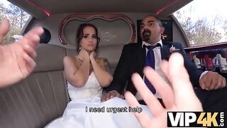 A hot bride gets her ass scored in the wedding limousine, allowing her husband to watch