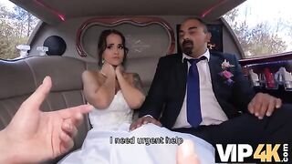 A hot bride gets her ass scored in the wedding limousine, allowing her husband to watch