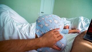 A step sister helps her brother to experience his first orgasm watching porn