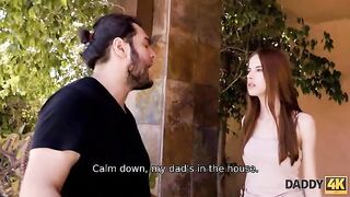 A cute girl forgot her BF and had fun with the father