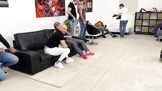 Monika Fox gets fucked hard by 7 guys backstage