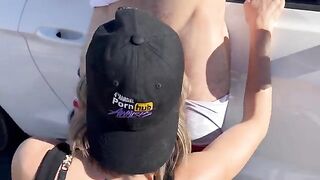 A wife is getting fucked by two guys on the Nevada desert road