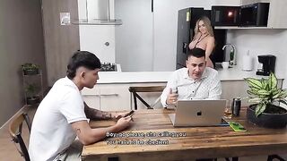 A step mom seduced her stepson and fucks him right in front of her husband