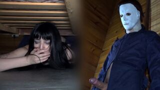 The girl is stuck in a Halloween costume and fucks with a guy