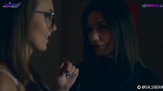 A girl is fucking with her girlfriend in a Halloween costume