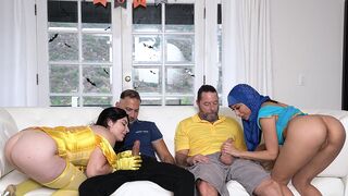 Two hot stepdaughters Keira and Penelope getting fucked by their daddies
