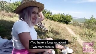 A hot girl has sex with a stranger she met outdoors