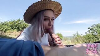 A hot girl has sex with a stranger she met outdoors