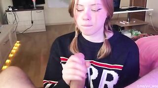 Student gently sucks cock and receives a lot of cum, as she loves