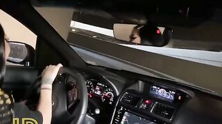 Pervert dude fucked slut in a car in the parking lot, she gave a deepthroat blowjob