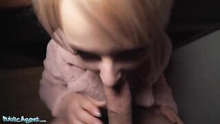 Short hair blonde teen gets picked up by Public Agent at bus stop