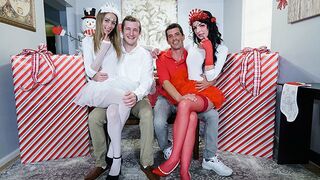 Two cute stepdaughters, Kyler Quinn and Alice Pink, dress up for a festive swap