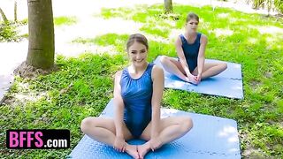 Gymnast Katie Kush and Kenzie Madison get their holes stretched hard