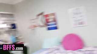 Two roommates' cocks shared by hot college girls in wild orgy