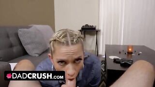A blonde stepdaughter, Khloe Kapri, seduces her stepfather in a taboo roleplay
