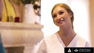The busty redhead Skylar Snow massages her client before getting naked