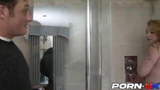 Stepdad fucks busty stepdaughter Harmony Reigns in the shower and on the kitchen floor