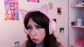Overwatch cosplay with a hot gamer girl performing with cock and dildo