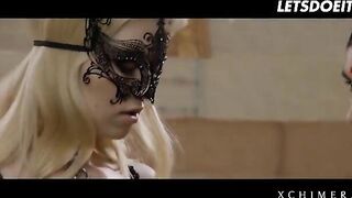 Blonde beauty Misha Cross caught and fucked by two cocks in an intense affair