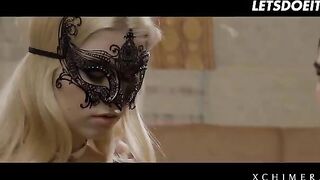 Blonde beauty Misha Cross caught and fucked by two cocks in an intense affair