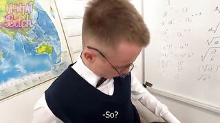 The hottest teacher is making love with two students in a steamy scene