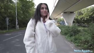 Petite teen almost gets run over by taxi, has wild sex on streets