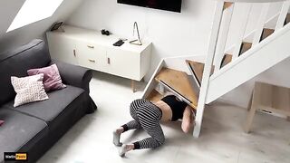 The stepsister again got stuck and her stepbrother took advantage of the situation