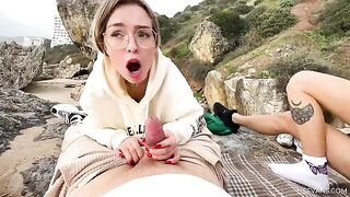 Two young girls are fucking with tourists on the beach