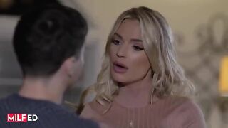 The stepmom is giving a blowjob to her stepson and calling him a good boy