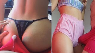 Man cum through underwear during a lapdance with his assjob