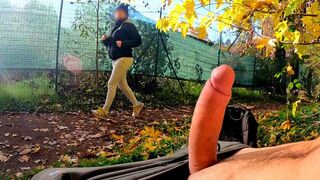 A risky dick flash in the park with a horny Italian MILF who can't resist