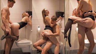 Pervert dude banged his step sister in the bathroom wearing sexy mini dress and stockings