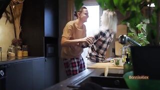 Passionate quickie in the kitchen with a creampie