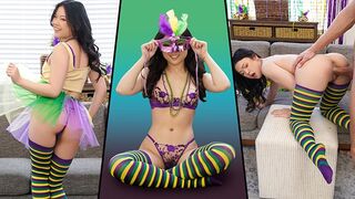 Petite Asian teen Lulu Chu gets her beaver smashed on Mardi Gras