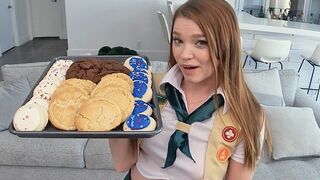The motivated Girl Scout cookie girl, in a teasing role, gets fucked by a big dick