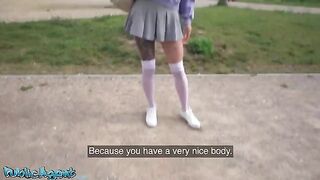 Slim Italian college girl gets fucked outdoors for cash in this steamy video