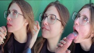Blowjob on the lake, step sis swallows cum