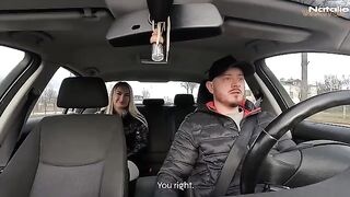 A hot girl is having fun with the taxi driver in a risky spot