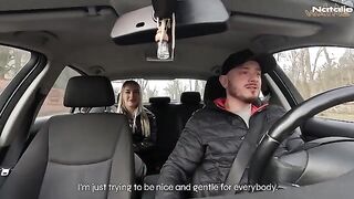 A hot girl is having fun with the taxi driver in a risky spot