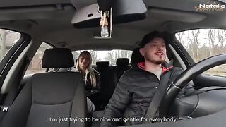 A hot girl is having fun with the taxi driver in a risky spot