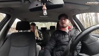 A hot girl is having fun with the taxi driver in a risky spot