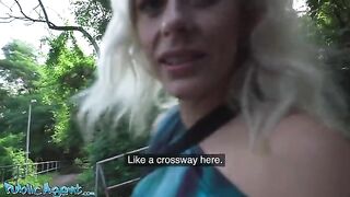 Blonde cougar with natural tits gets banged outdoors by Public Agent