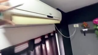 The hot woman has sex with her AC installer for money